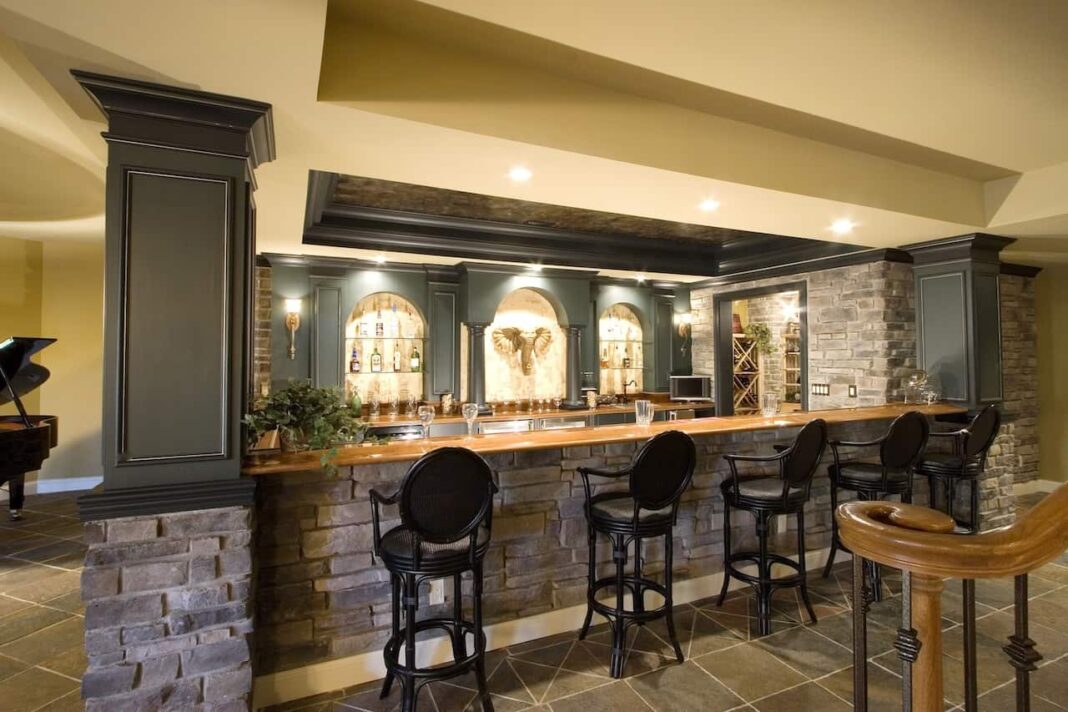 How much space do you need behind a basement bar?